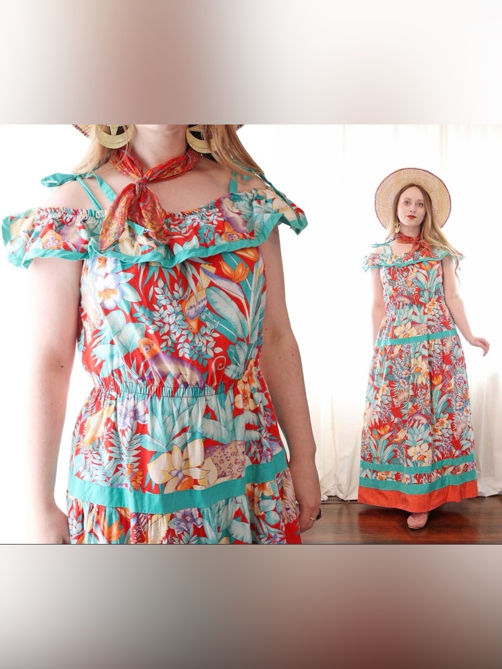 Gilligan O’Malley Vintage 1970s Cotton Hawaiian Style Maxi Dress EUC - Picture 6 of 12